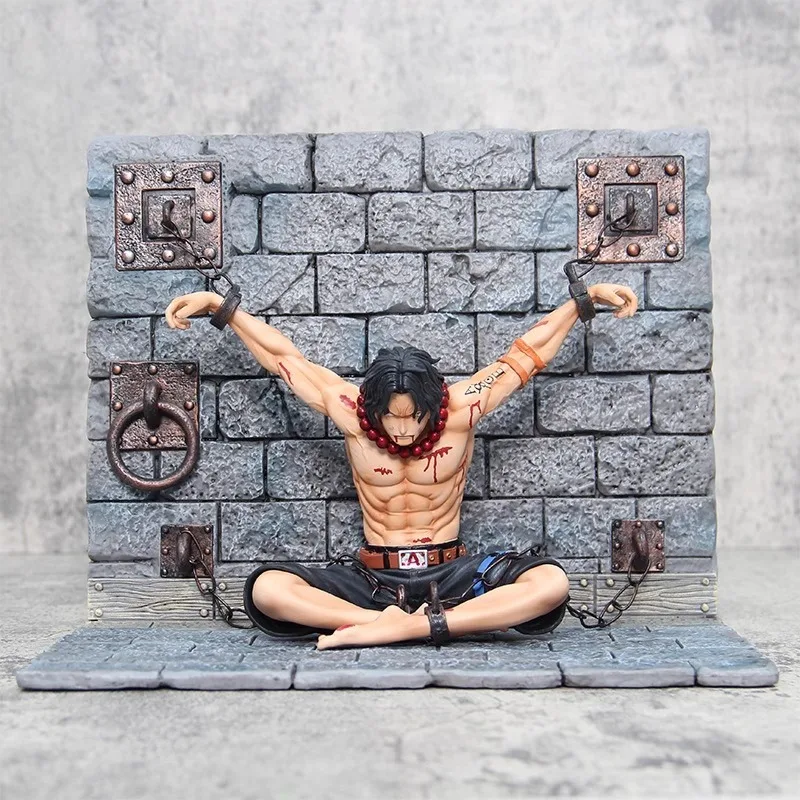 

Anime One Piece Portgas D Ace In Prison Ver. GK PVC Action Figure Battle Damaged Statue Collectible Model Kids Toys Doll Gifts