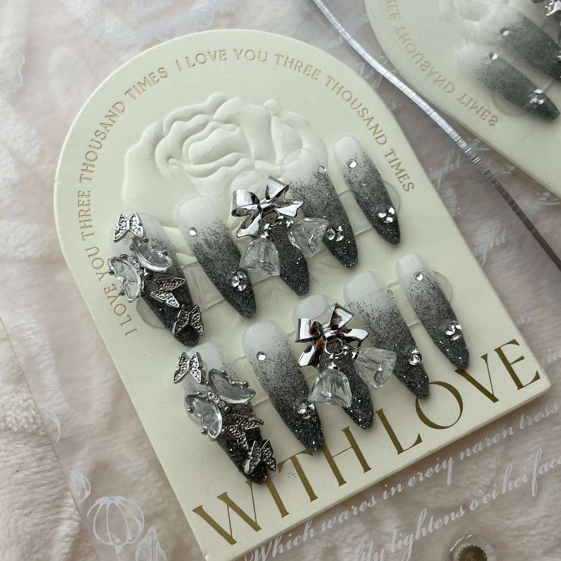 

10 шт., накладные ногти-бабочки, с блестками