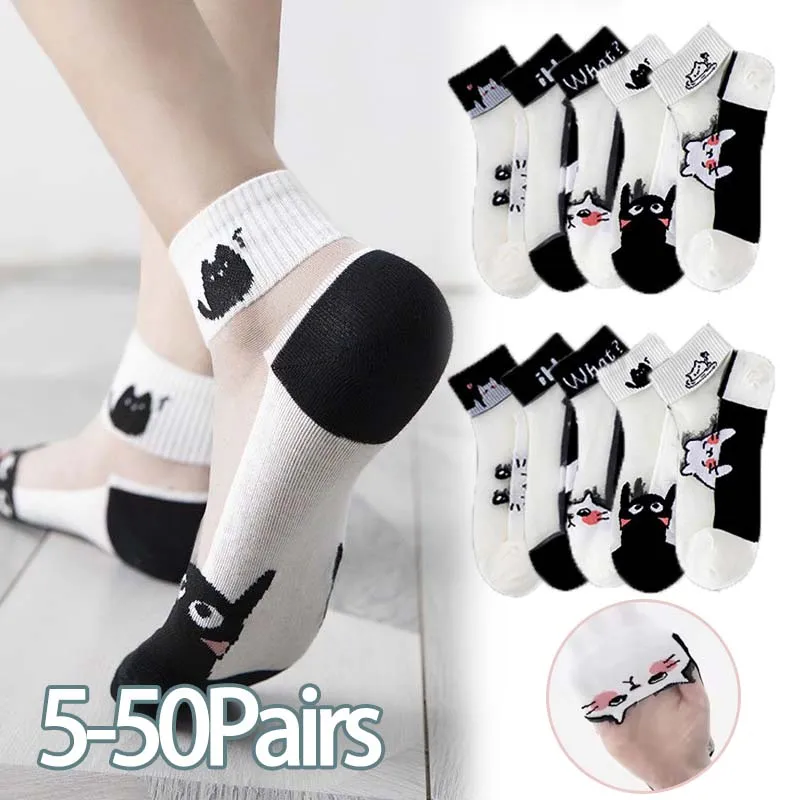 

5-40Pairs Women's Low Cut Socks Glass Fiber Socks Breathable for Sneakers Summer Thin Comfortable Casual Fashion Socks