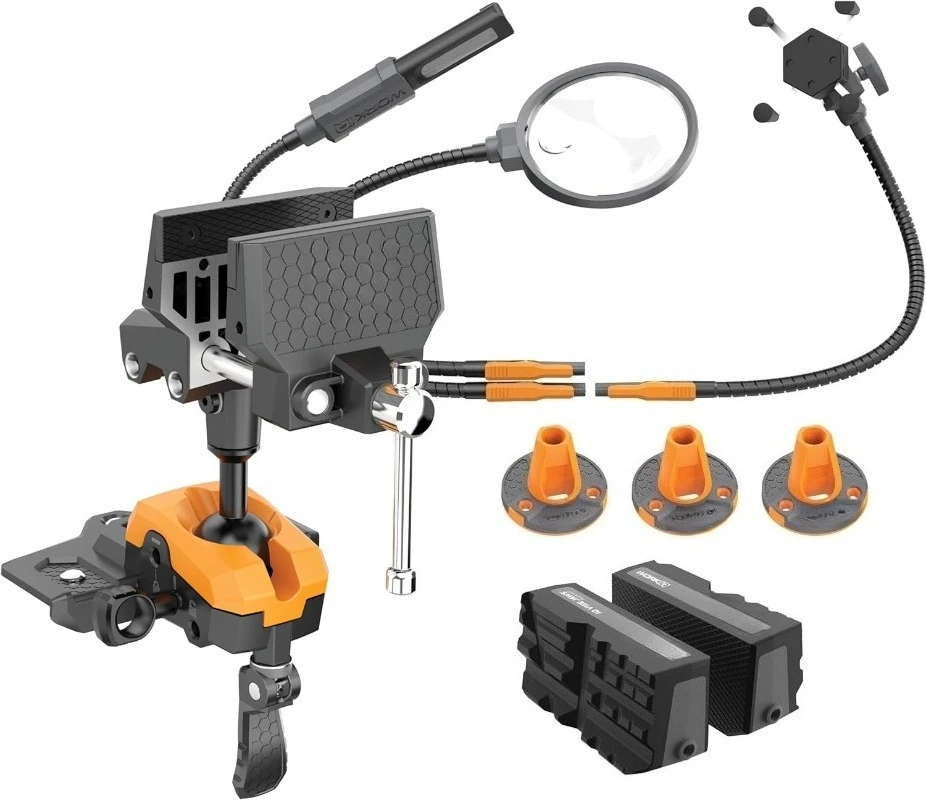 

IQ Vise и IQ Connect | 360 ° Шарнирные настольные тиски и система аксессуаров без помощи рук с 3-мя настольными креплениями | В комплект входят тиски, магни