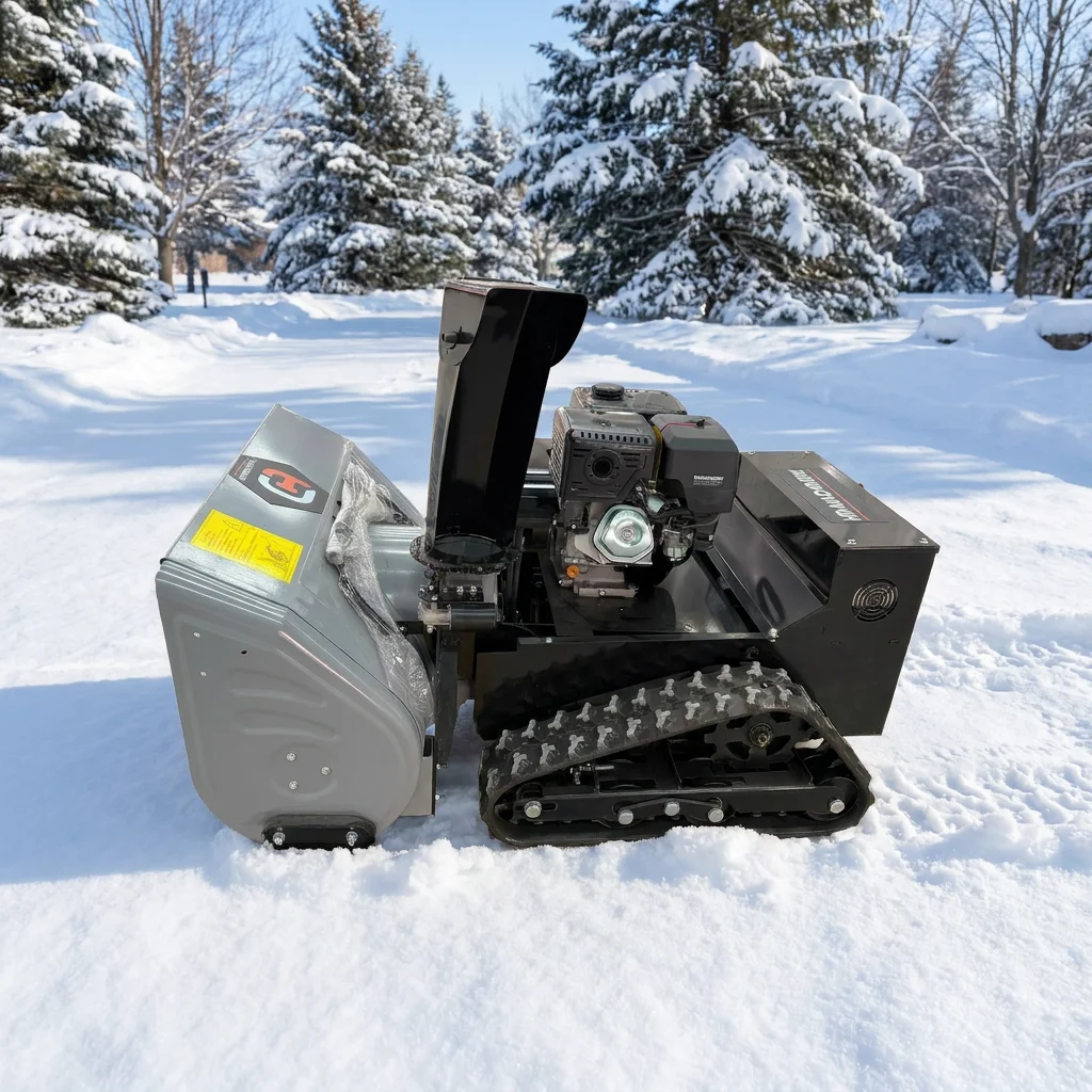 Multi-speed crawler snow removal machines for road, farm, and municipal cleaning