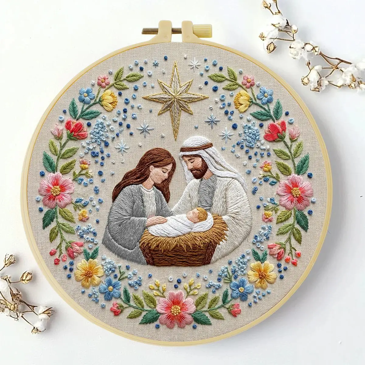 1 Stück 20X20CM/15X15CM 7,87/6,3 Zoll Religiöses Stickerei-Starter-Kit DIY-Kit DIY-Stickerei-Set für Anfänger – Detail 3