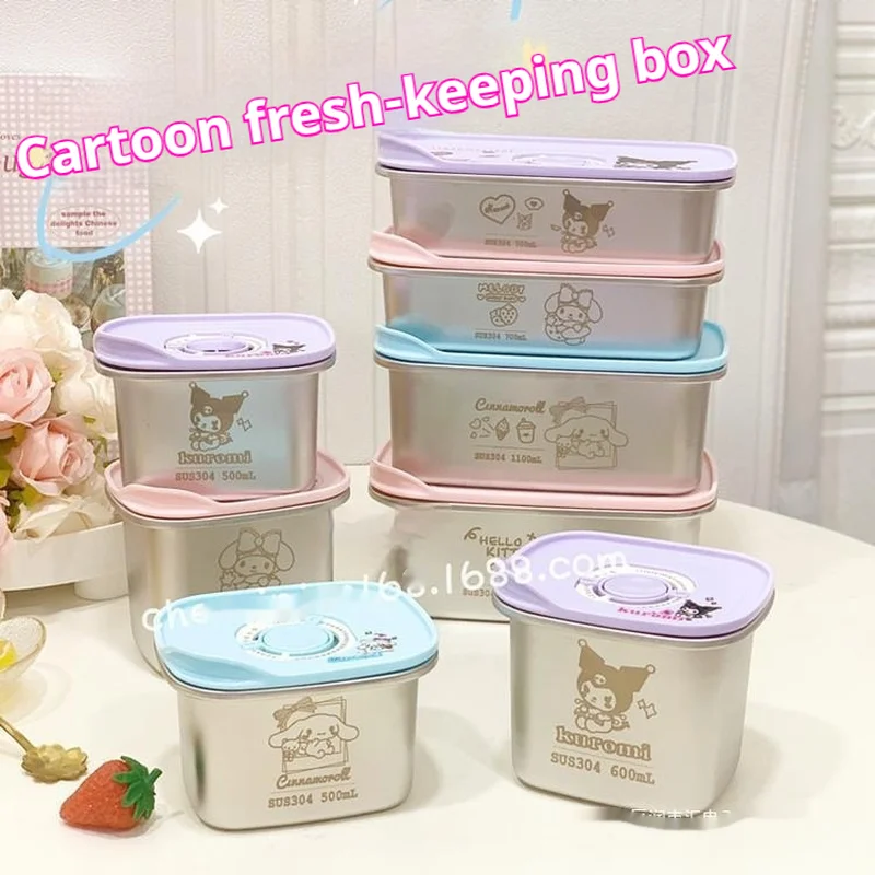 304 Stainless Steel Crisper Hellokitty Kuromi Sealed Leak-Proof Bento Box, Refrigerator Freezer Storage Box, Camping Lunch Box