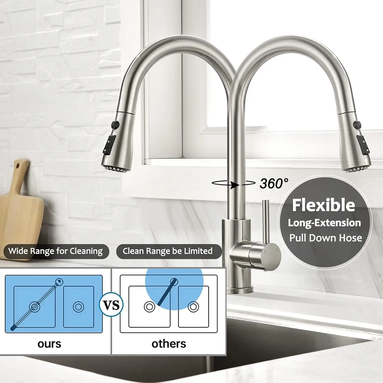 Kitchen sink faucet with pull-down spray head, suitable for RV, laundry room, bar, providing efficient cleaning