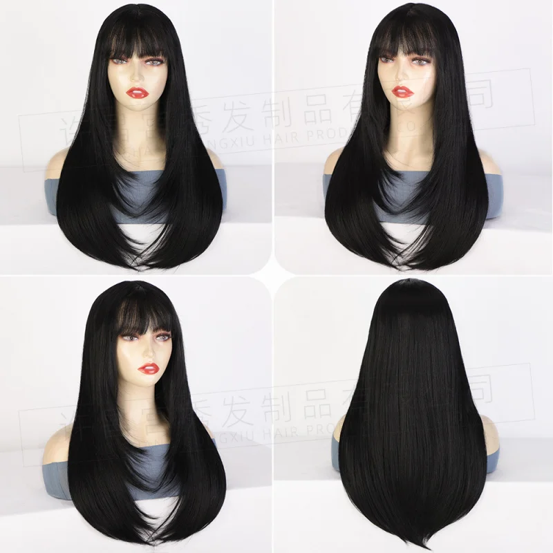 باروكة من الدانتيل الأمامي على الطراز الأوروبي والأمريكي مع غرة للنساء، باروكة دانتيل صناعية، لون سادة طويل مستقيم، جزء كبير L #6