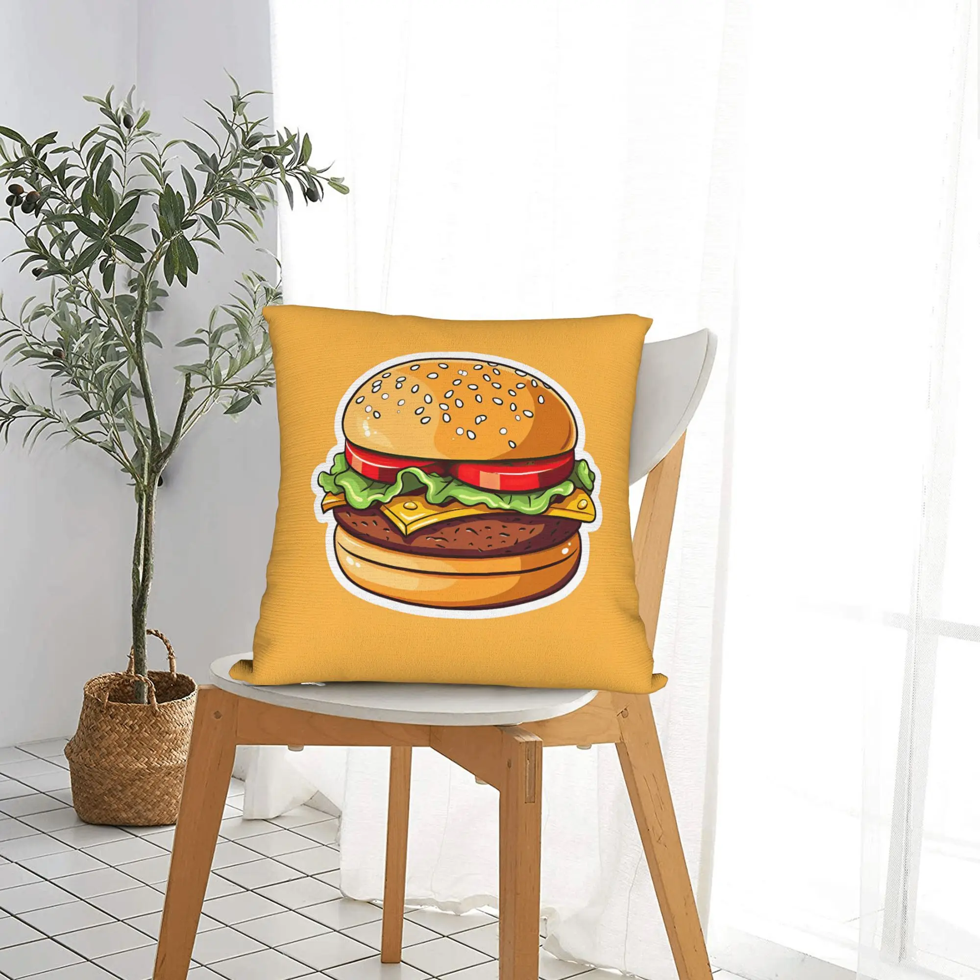 1pc Cute Cartoon Burger Throw Pillow Cover, Fashion Cushion Case for Sofa, Living Room and Bedroom Home Decor
