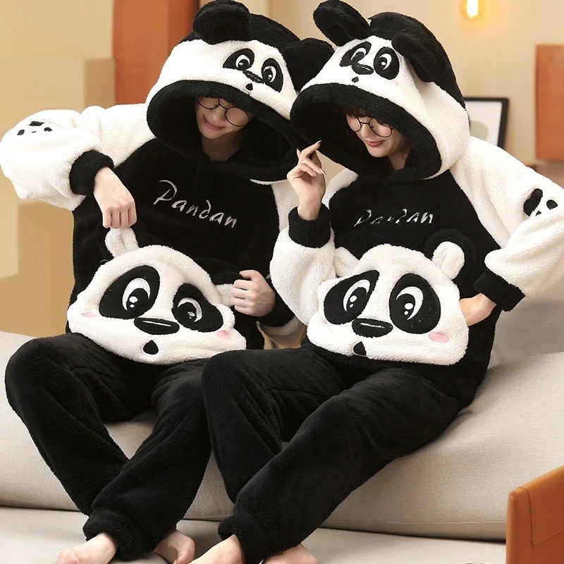 

Winter Couple Pajamas Set Women Men Plush Soft Thicken Pyjamas Sleepwear Korean Loose Homewear Cartoon Panda Pyjamas Suit