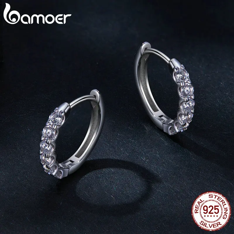 Bamoer Dazzling Classic Moissanite Ear Buckles 925 Sterling Silver Hoop Earrings for Women Engagement & Wedding Jewelry Gift