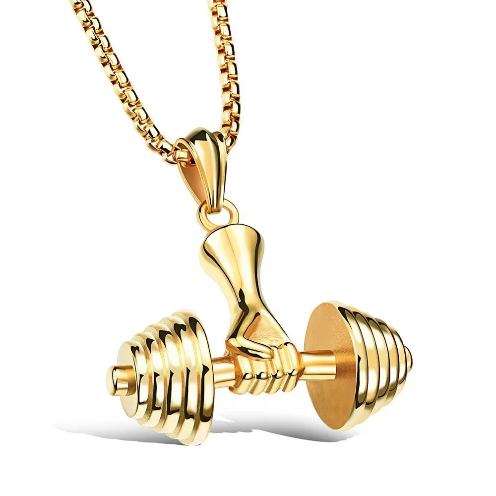 Stainless Steel Barbell Pendant Necklace For Men Punk Titanium Steel Chain Male Fitness Sports Style Fashion Jewelry Accessories view 4
