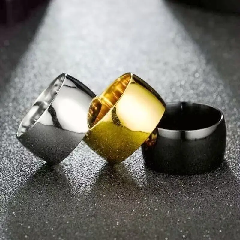 Brand New Stainless Steel 12mm Super Wide Spherical Ring ,Simple Style Creative  Gold Color Titanium Steel Men and Women Big Rin