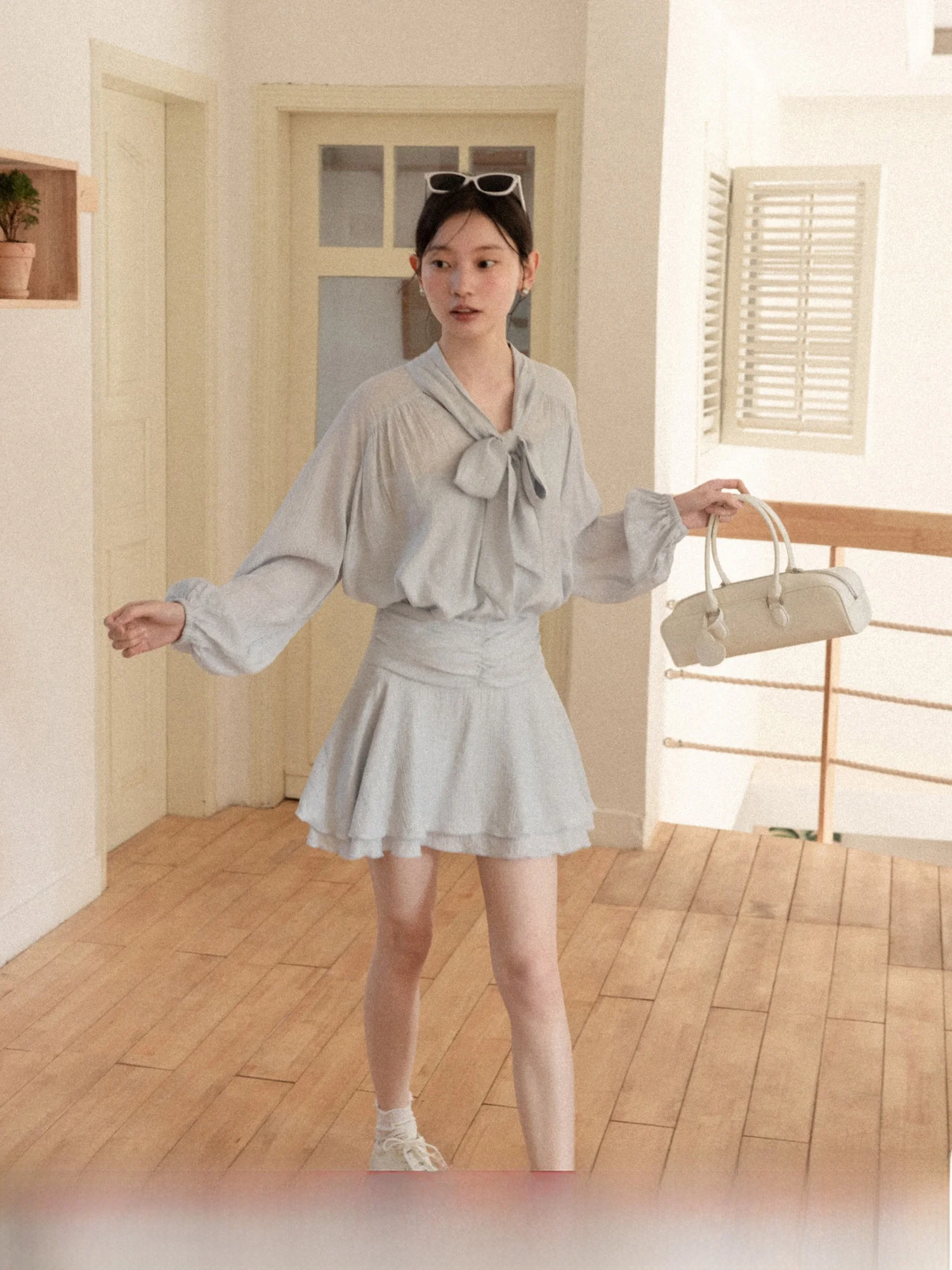 

Ele Long Sve irt Vest A-Line Skirt Set Women's Spring 2026 Tee-Piece Faion Casual Sle High Waist Belt Design