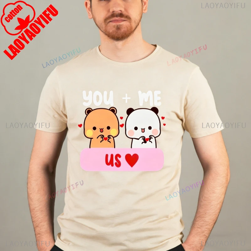 Kawaii DUDU BUBU الحب الأزواج أنت وأنا إلى الأبد لطيف الكرتون الدببة زوجين مطابقة المحملة موضة عادية تي شيرت مطبوع بلايز