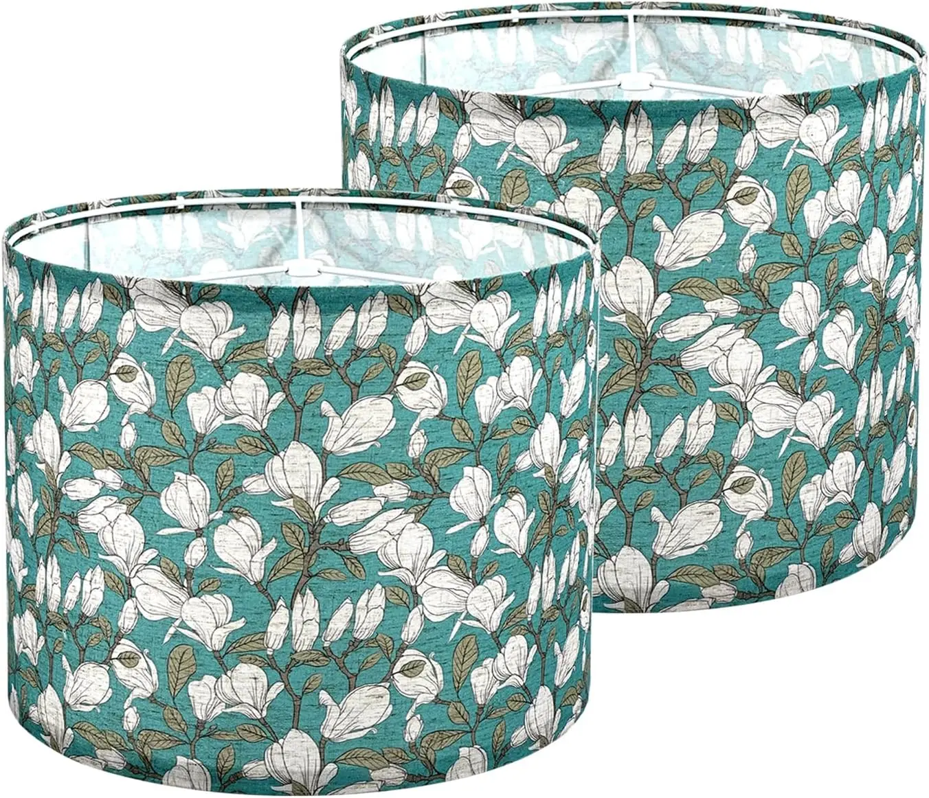 

Drum Lamp shades Set of 2,White Flowers Lamp Shades for Table Lamps Floor Lamp,13" Top X 13" Bottom X 10" High Large Fab