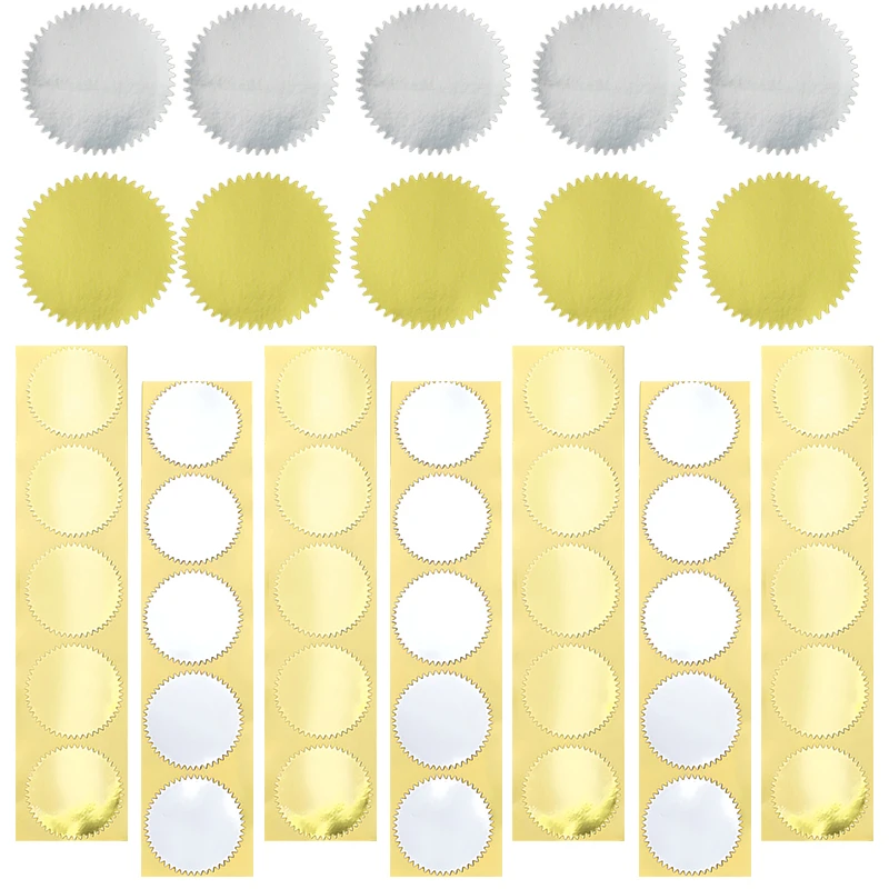 200PCS Gear Shape Embossed Seals Sticker Gold Silver Self-Adhesive Label for Scrapbooking DIY Invitation Envelope Card Decor ZYF
