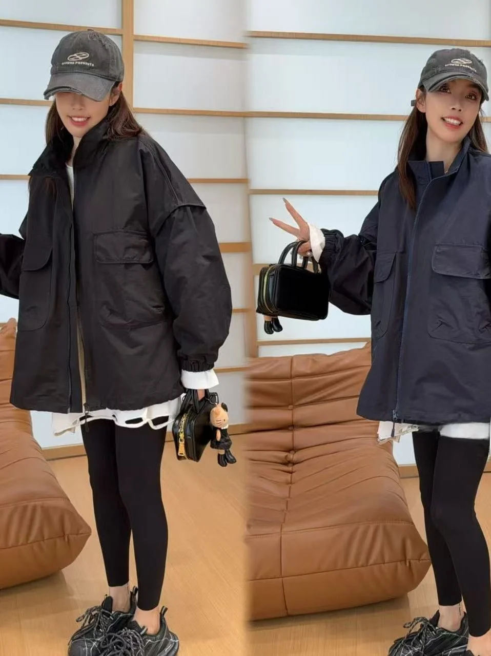 

Comfortable Trendy Autumn Sle ket Detail Women's Jaet Outerwear Casual Loose Fit Polyester Slimming Effect