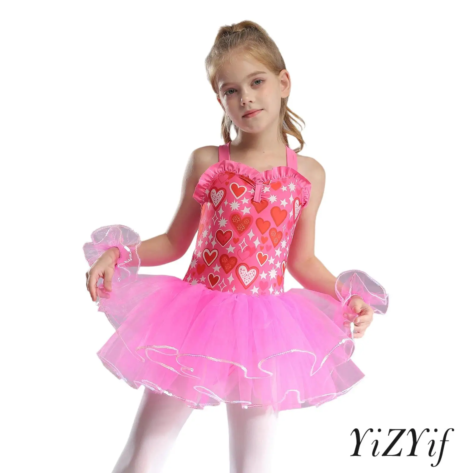 Kinderen Meisjes Ballet Dans Turnpakje Jurk Kleurrijke Print Pailletten Mesh Tutu Dans Jurk + Arm Mouw voor Ballet Latin Stage Ballroom