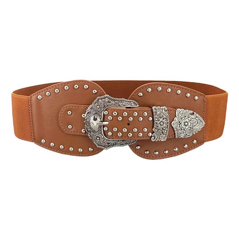 

Модный женский пояс-корсет 2026 года с заклепками в стиле панк, эластичный, с пряжкой-застежкой, широкий, для юбок и пальто, люксовый дизайнерский бренд