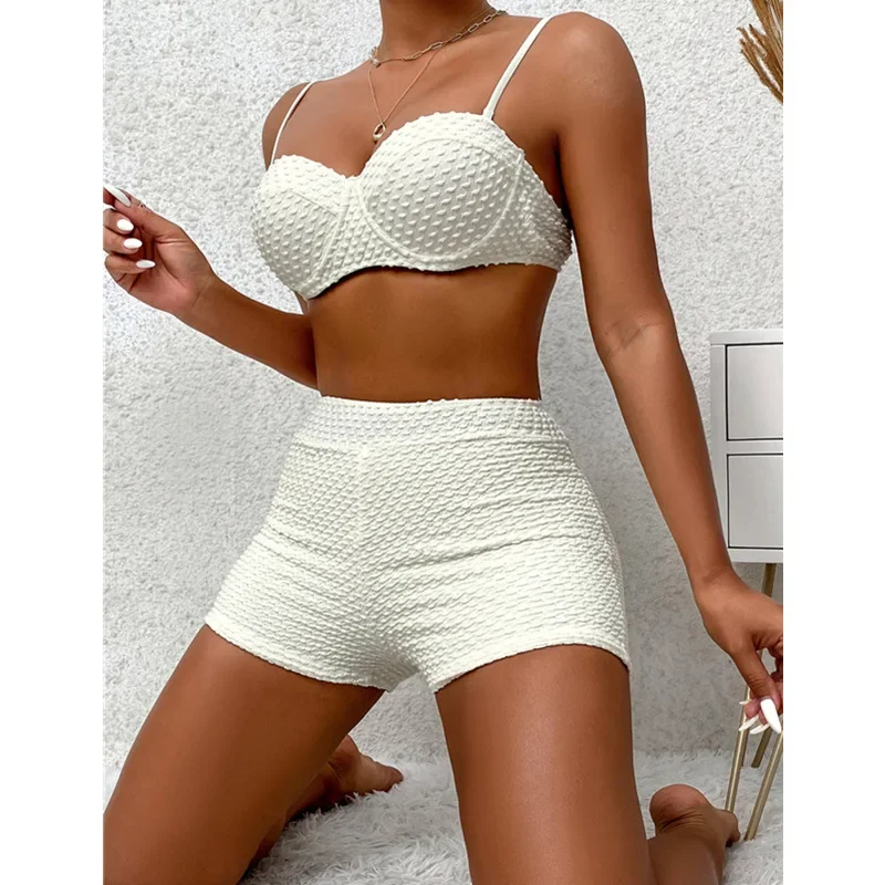 White Swimwear Female Two Pieces Tankini Sets 2025 New Sports Push Up Swimsuit Women Beach Wear Swimming Bathing Suits Shorts