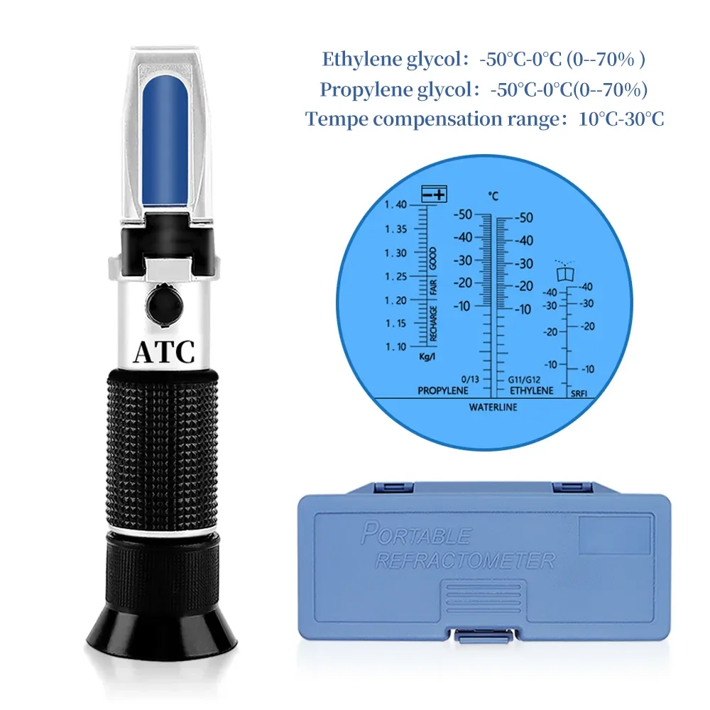 Hand Held Automotive Antifreeze Refractometer -50℃-0℃ Battery Acid Liquid Specific Gravity Antifreeze Freezing ATC Tester Tool