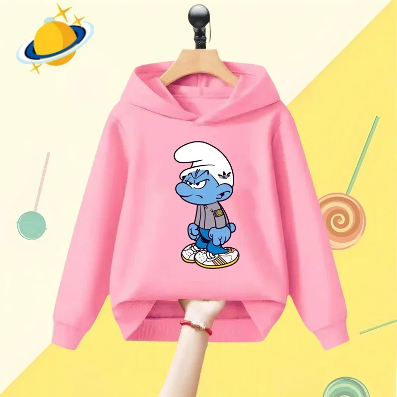 Smurf cartoon children's hoodie Harajuku cartoon print autumn and winter long sleeve sweatshirt Boys girls Kawaii casual top