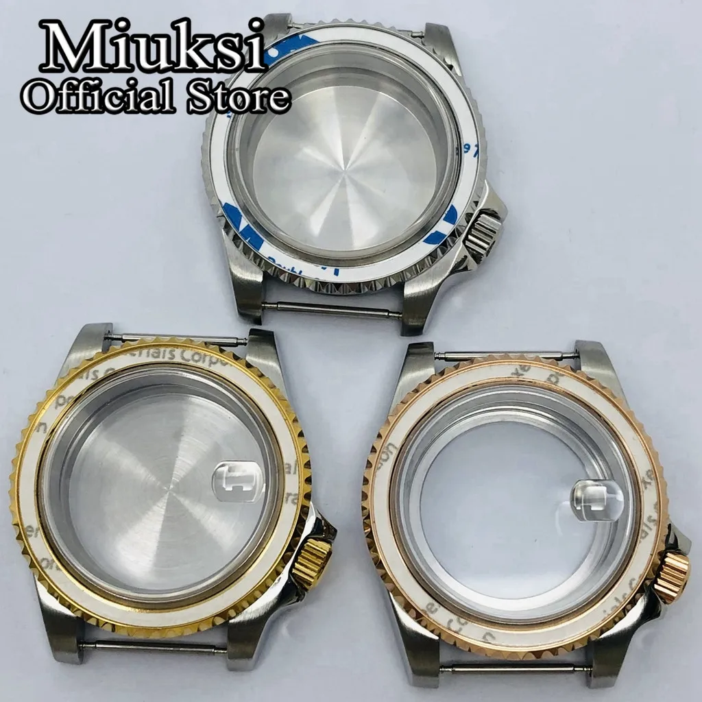 Miuksi 40mm silver black rose gold watch case 3.8 crown sapphire glass fit NH35 NH36 ETA2824 PT5000 movement