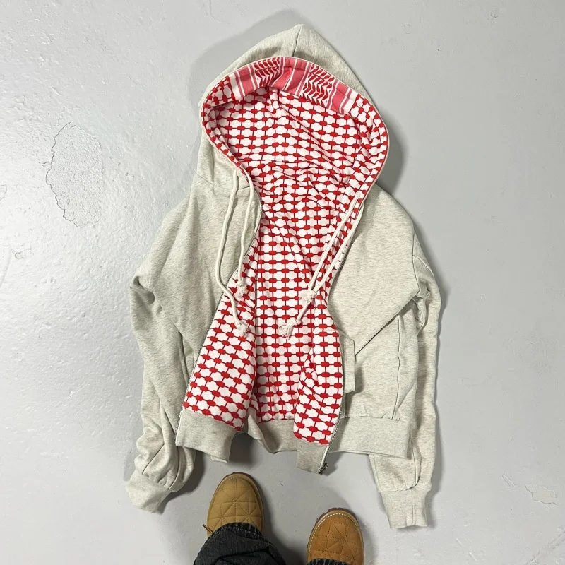 2025 New European and American Autumn/Winter High Street Style Warm Grid Double sided Double Wear Design Hoodie