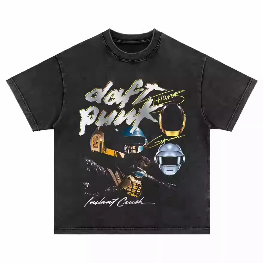 

Модная, удобная и дышащая футболка с короткими рукавами Daftpunk из чистого хлопка с потертым американским принтом