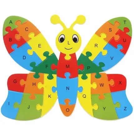 2024 New Children's Intelligence Toy Cognition English Letter Building Blocks Wood Animal Jigsaw Baby Educational for Kid Gifts