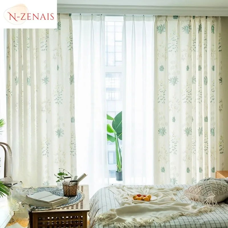 

Custom Size！！Printed Cotton and Linen American Pastoral Plant Flowers Butterfly Curtains for Living Dining Room Bedroom Decor