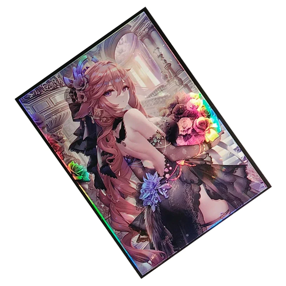 60 pz 67x92mm olografico Flash Card Sleeves Yae Miko Cartoon Card Holder per MTG/PKM Game Card compatibile con PTCG