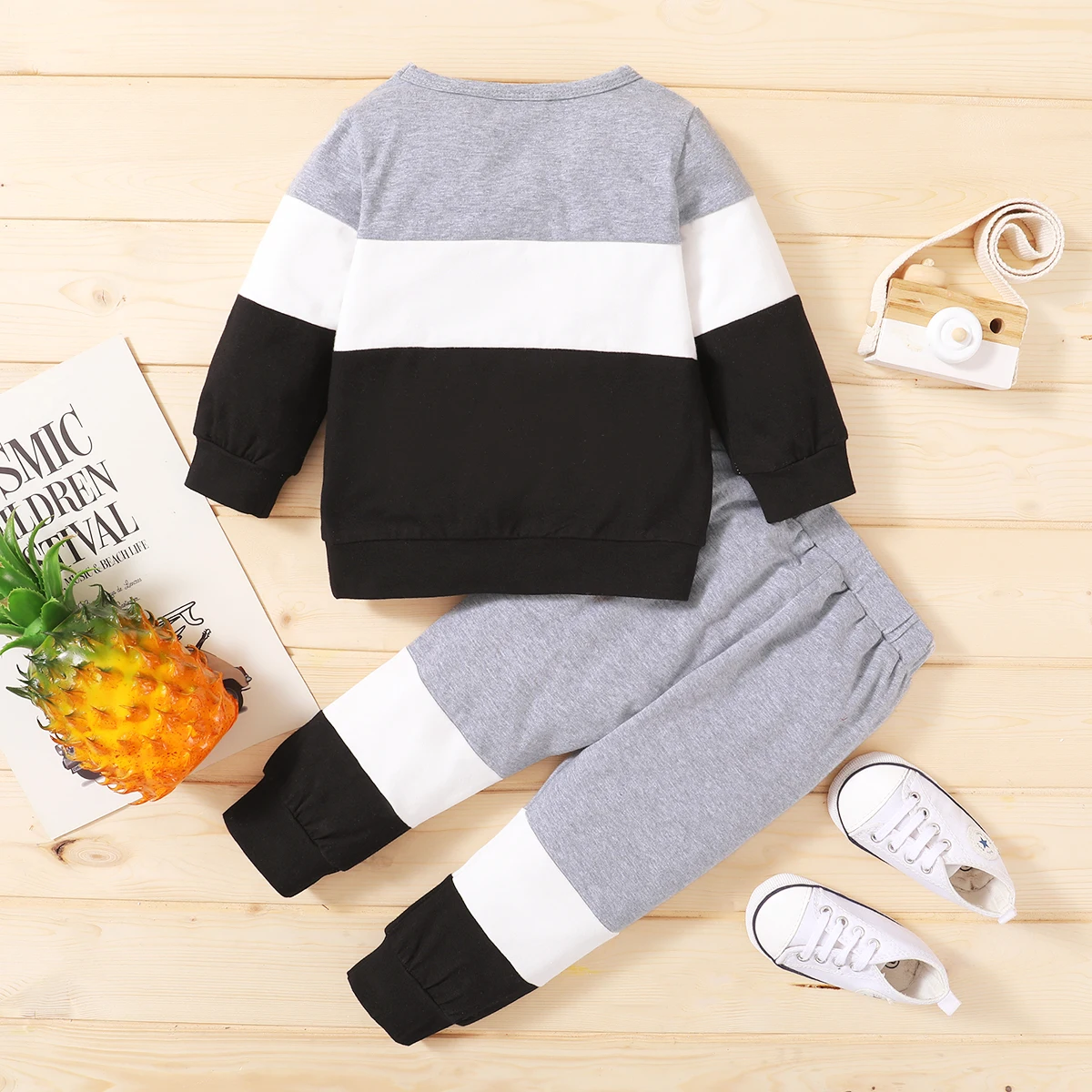 2PCS Toddler Baby Boy Clothes Set Long Sleeve Color Block Top+Pant Fashion Spring&Autumn Outfit Sportswear Set for 3-24 Months