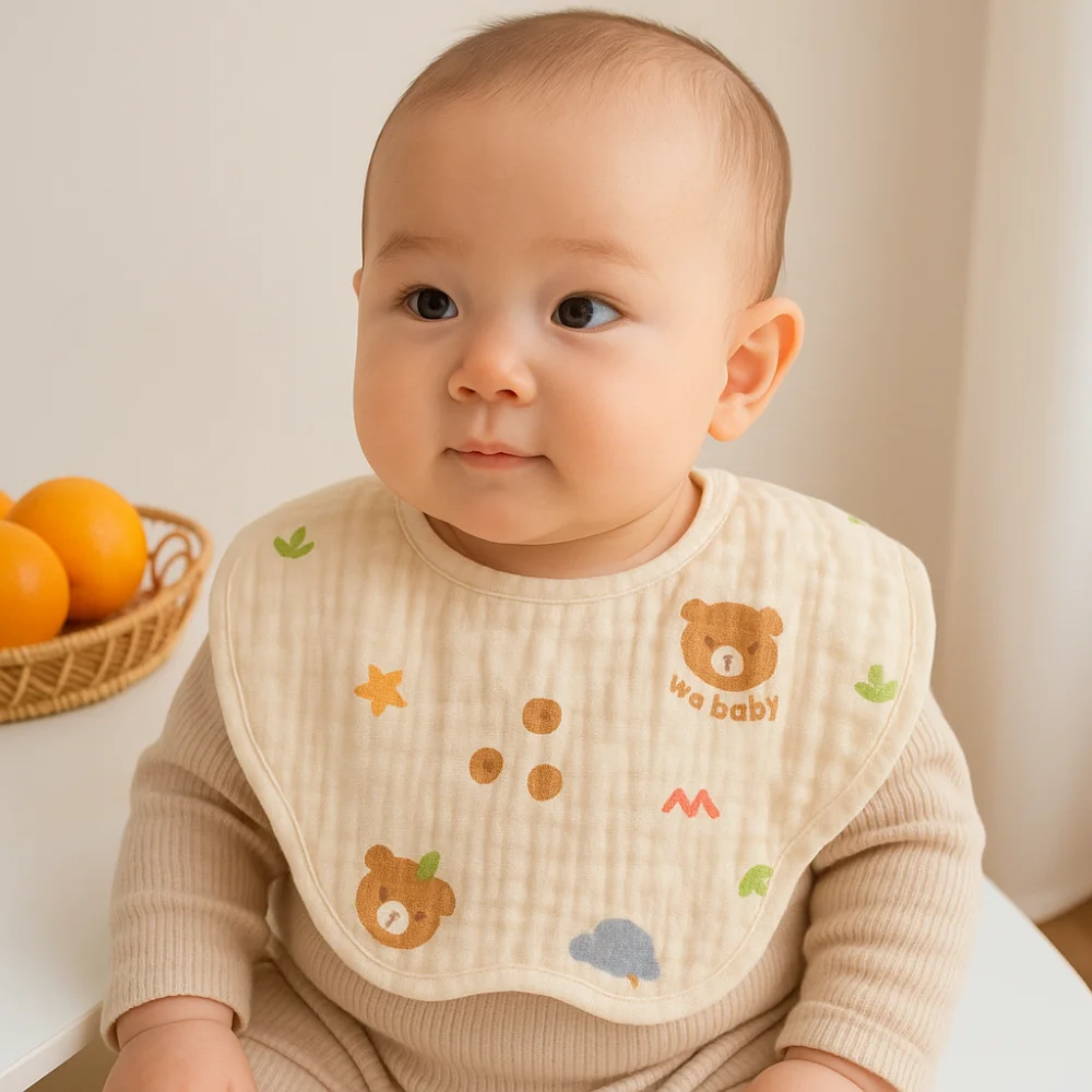 

Cute Cartoon Anti-vomiting Bibs Cotton Yarn Rotatable Baby Cotton Bibs Round Neck Flower Shape Baby Drooling Bibs Infant