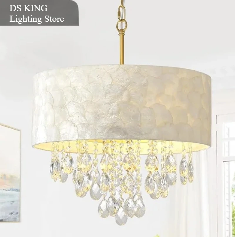 

Round K9 Shell Crystal Chandeliers Bedroom Dining Living Room Loyer Hallway Pendant Light Fixture Indoor Artistic decor lamps