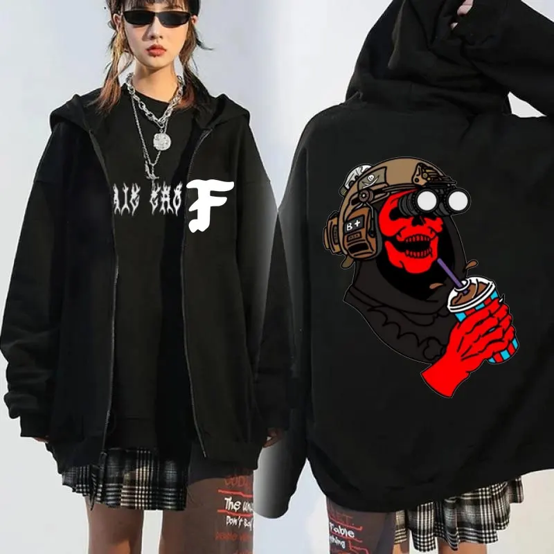 

Vintage Forward Observations Group Hooded Zip-up Winter Fashion Casual Sweatshirts Jackets Y2k Hip Hop Gothic Zipper Coat Men