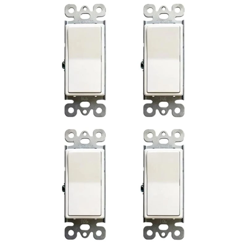 T19C White Wall Light Switch(US Standard), 4Pcs 15A Single-Pole Rocker Switch, 125/277V On/Off With Wall Plate Included