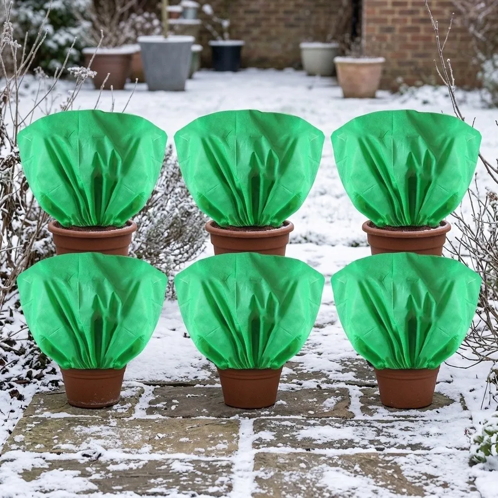 6pcs Plant Pot Covers For Winter Freeze Protection With Drawstring And Zipper Plant Insulation Protective Cover