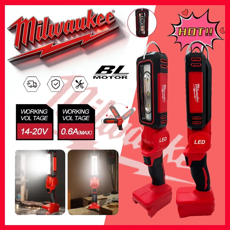 

Milwaukee LED Work Light Super Bright 90 DegreeClip on Light Lithium Flood Light Outdoor Lighting Camping