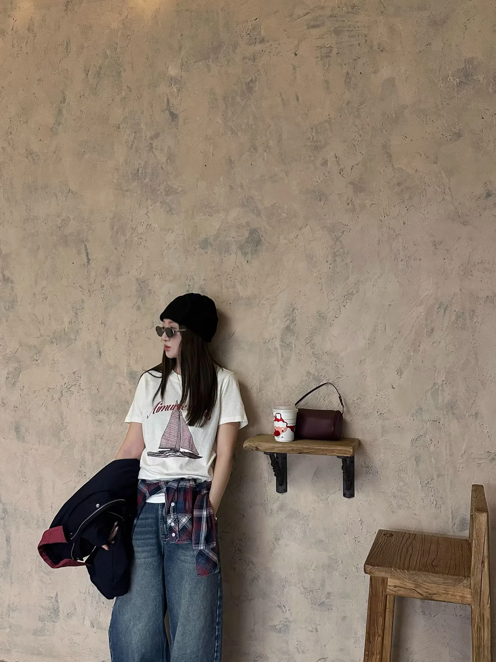 

AIMURSE Sailing Boat Design Casual Cotton Feel T-irt Versatile Small Batch Design Women's Faion Spring Autumn Seasonal Wear