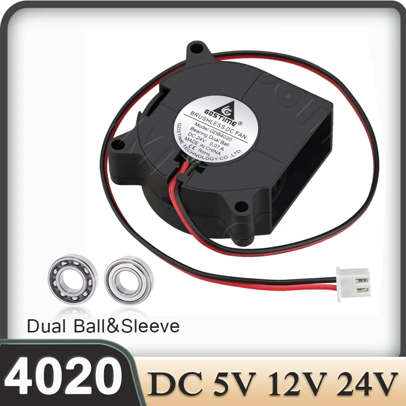 

Вентилятор Gdstime 40 мм, вентилятор-воздуходувка 4020, бесщеточный вентилятор постоянного тока 24В 12В 5В, 4-контактный 2-контактный турбовентилятор, с двойным шарикоподшипником, 40x20 мм, охлаждающий вентилятор, PWM, для 3D-принтеров