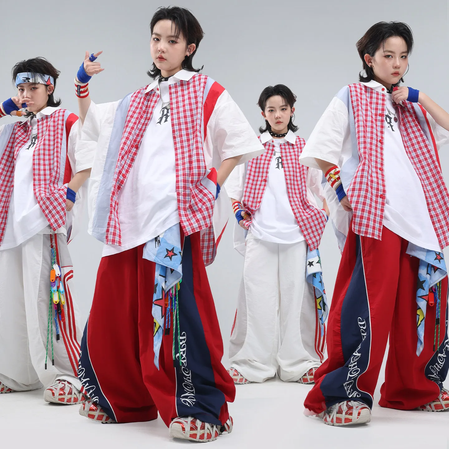 

Boys Plaid Shirt & Spliced Pants Kids Hip Hop Dance Outfit Boys Street Dance Performance Costume Loose Cool Stage Wear