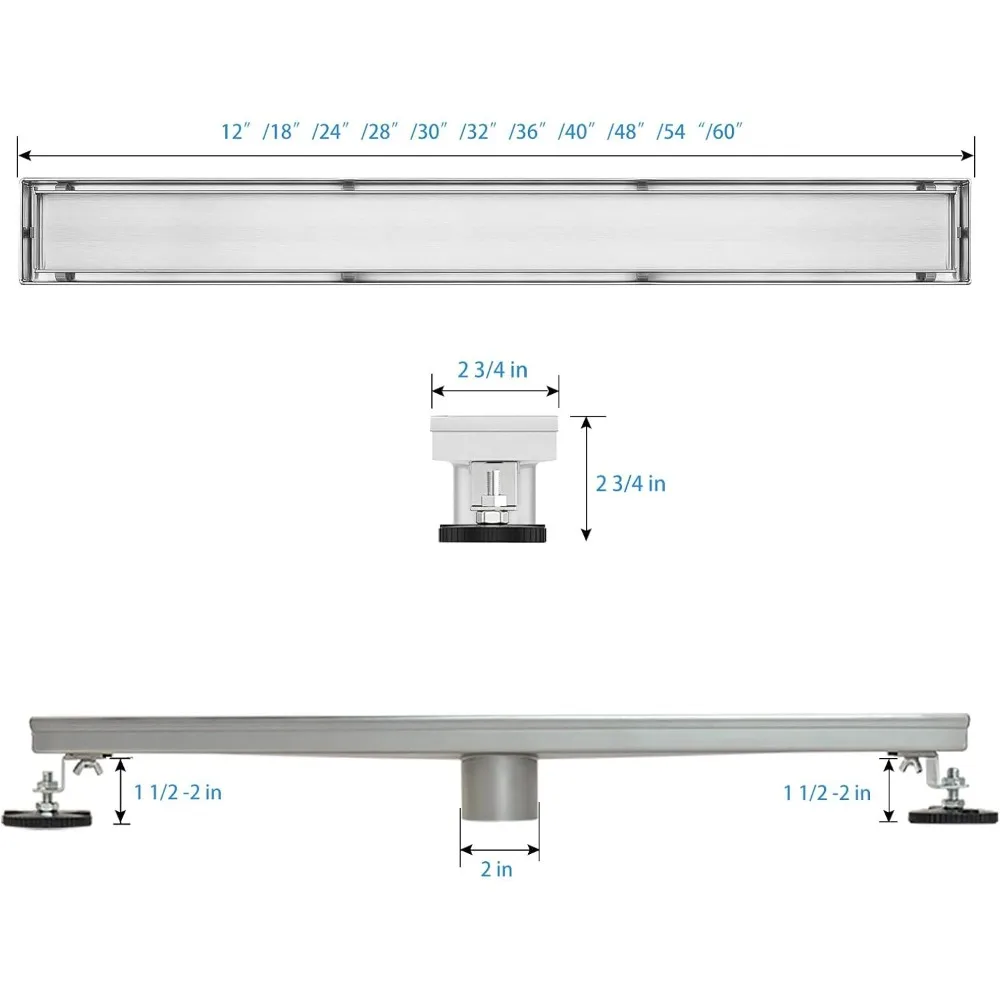 استنزاف دش خطي مقاس 48 بوصة مع خافي من البلاط وألواح مصقولة 2 في 1 من الفولاذ المقاوم للصدأ 304، استنزاف دش إدخال البلاط