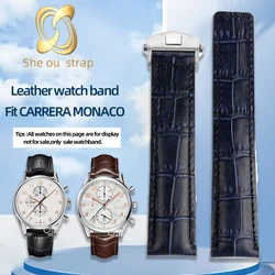 19MM 20MM 22MM Black Blue Brown Leather Watch strap For TAG HEUER MONACO CARRERA Business Watch band Folding Buckle Style Band