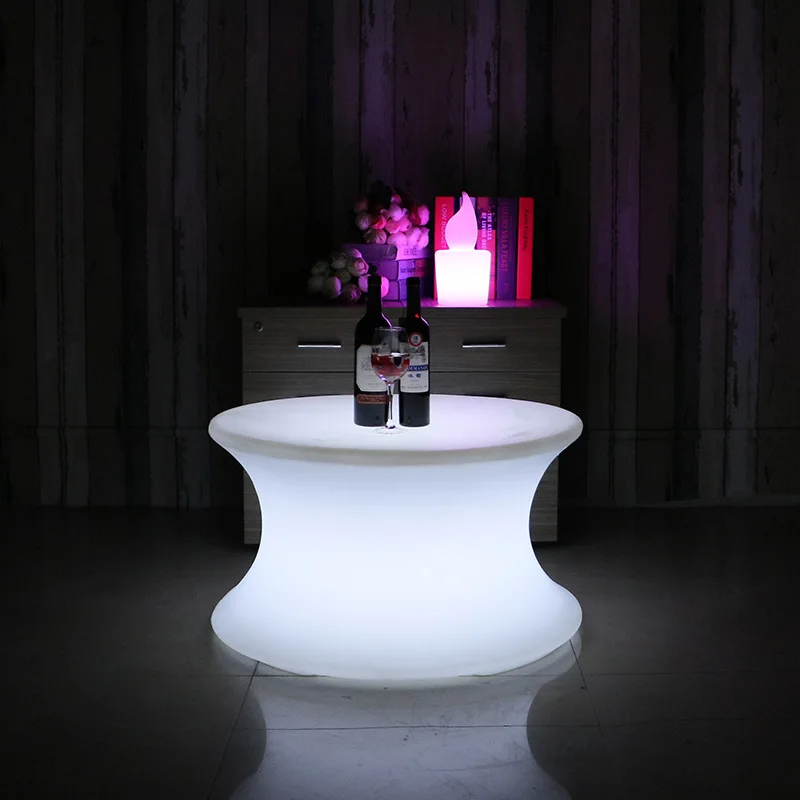 Mesa de Bar con luz LED redonda y brillante, mueble de Exterior resistente al agua con Control remoto, D70 x 46cm