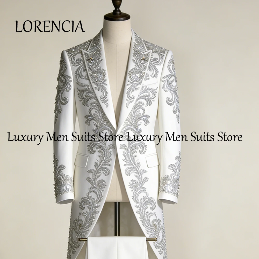 

Super Shiny Diamond Suits for Male 2 Pieces Crystal Tuxedo Set Wedding Party Long Blazer Men Prom Customized trajes para hombre