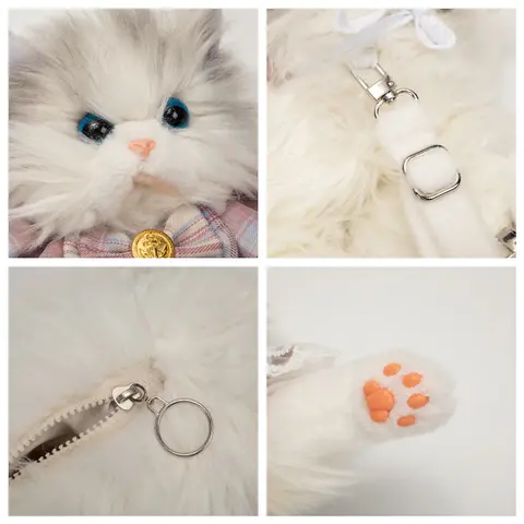 Söt Simulerad Katt Designer Ryggsäck Dam Kawaii Mjuk Plysch Trendig Ryggsäck Handväska För Kvinna Skolväska Present För Flickor 8 best sales katt plyschväska - №4