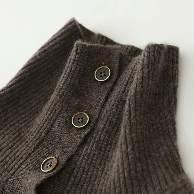 

Women's Wool Slim Dresses Buttons Pullovers Sweater Autumn Winter 100% Merino Wool Knitwear Fashion Office Lady Long Dress