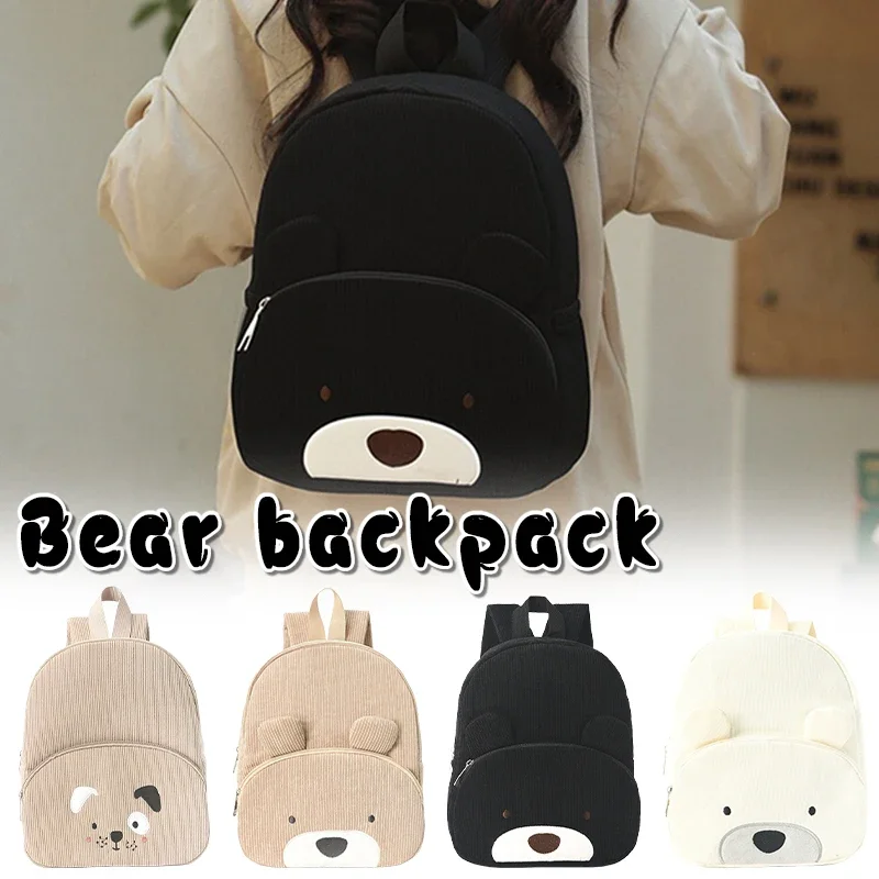 

Kids Schoolbag Toddler Cartoon Backpack Cartoon Bear Corduroy Large Capacity Backpack Embroidered Name Backpack Cute Plush Bag