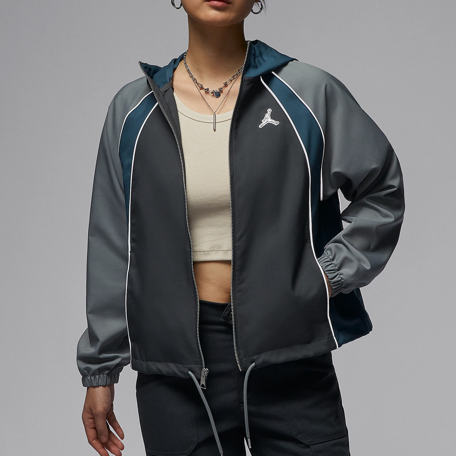 

Nike genuine Jordan Women's Patchwork Loose Hooded Jacket HQ4890-060