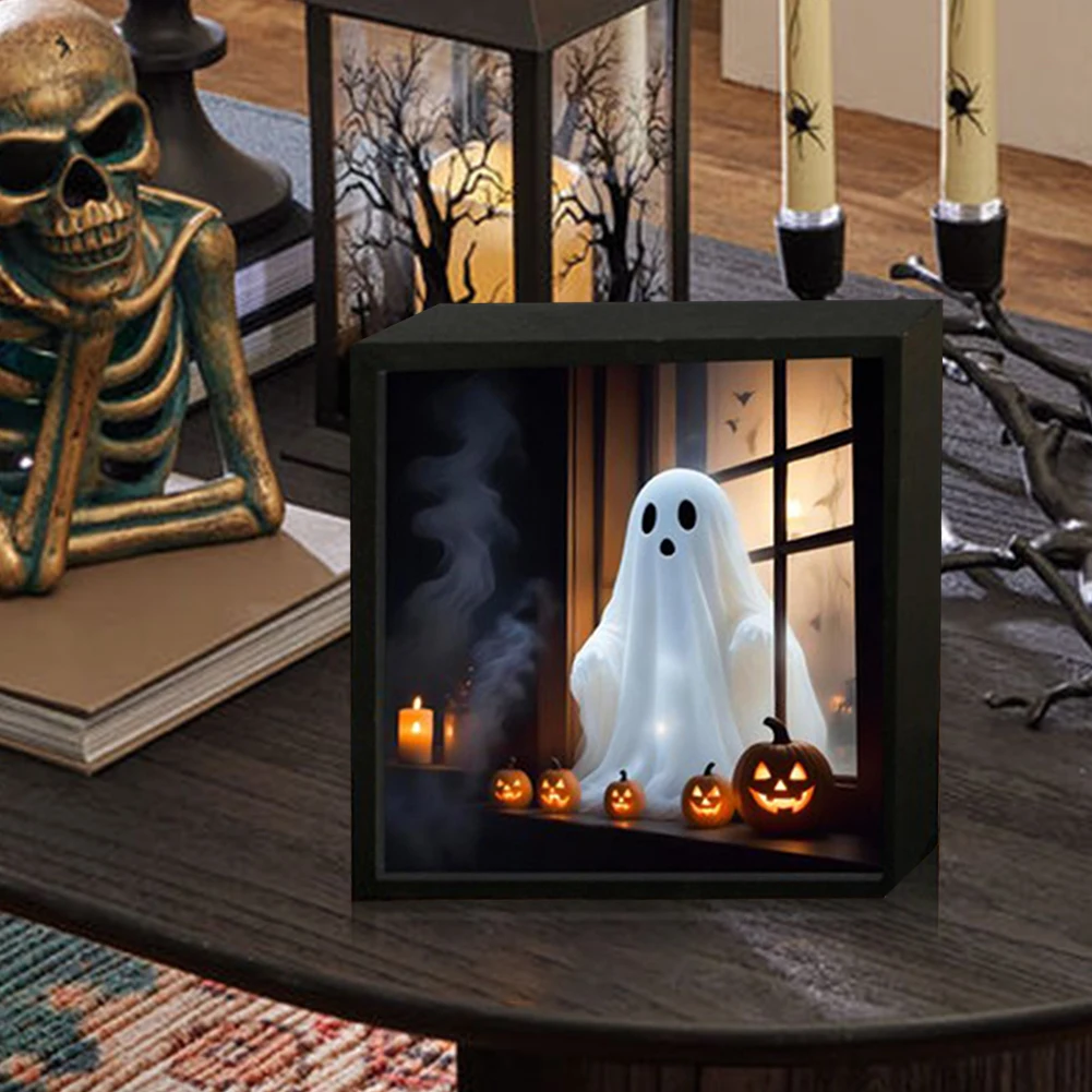 Luz nocturna de fantasma de Halloween con llama fantasma, lámpara de mesita de noche, lámpara de mesita de noche para decoración de sala de estar y dormitorio de Halloween