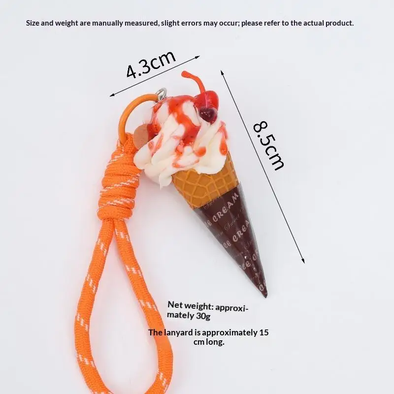 Simulations-Eiscremekegel-Schlüsselanhänger, geflochtenes Lanyard, realistisches Design, Rucksackanhänger, Geschenk für Mädchen – Detail 8